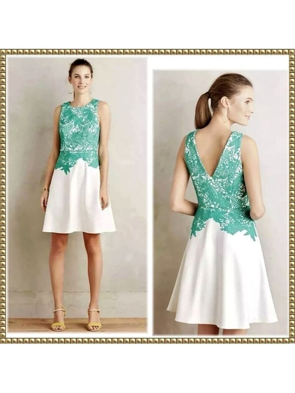 Moulinette Soeurs Green Lace Fit Flare Dress Size 8